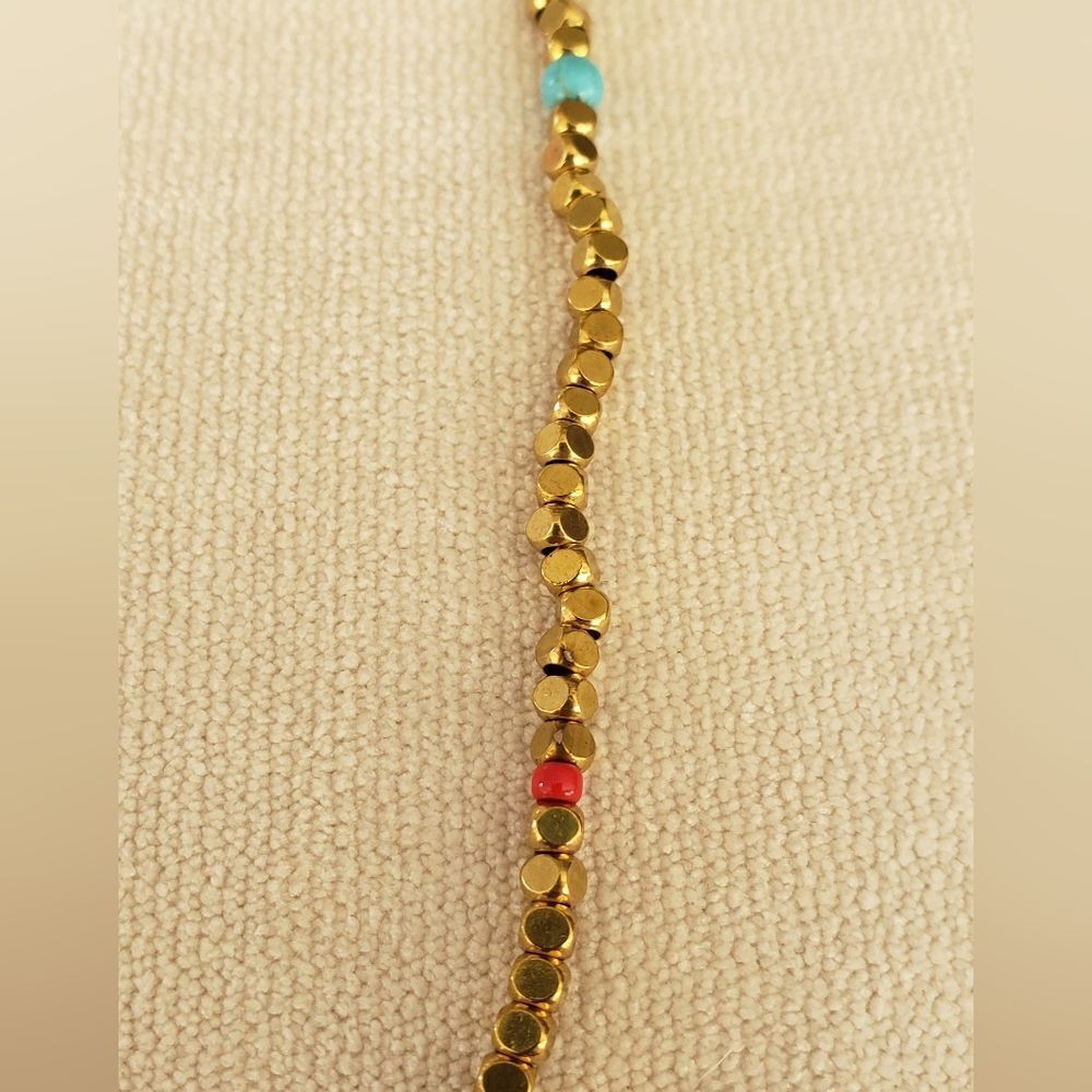 Johnny was Gold Square Bead w Material & Leather Accent.  NWT. One size - Picture 3 of 6